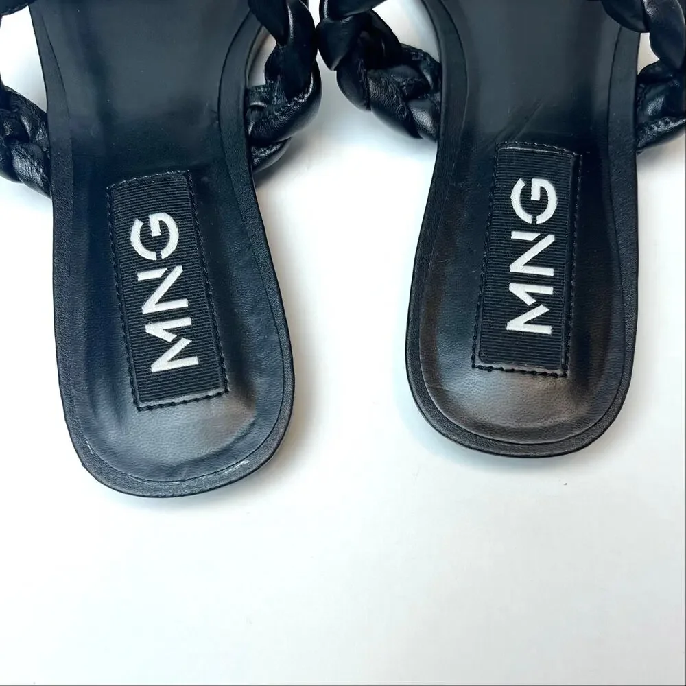 MNG Mango Double Braided Strap Slip-On Slide Sandals Black Size 6.5